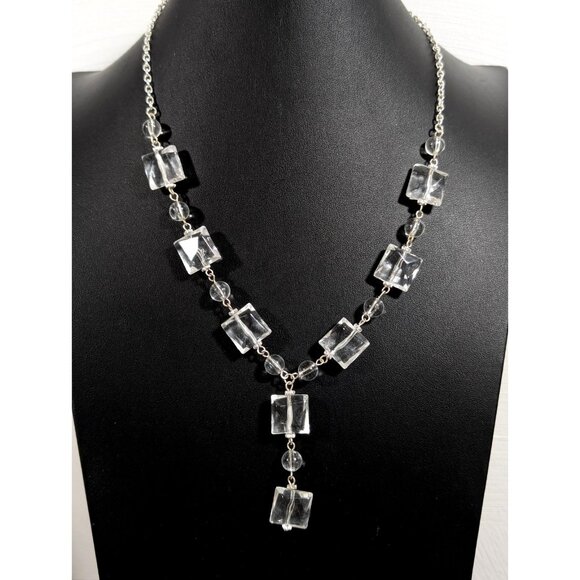 Unbranded Jewelry - Lucite Beaded Necklace Geometric Clear Beads Y Drop Retro 21 in